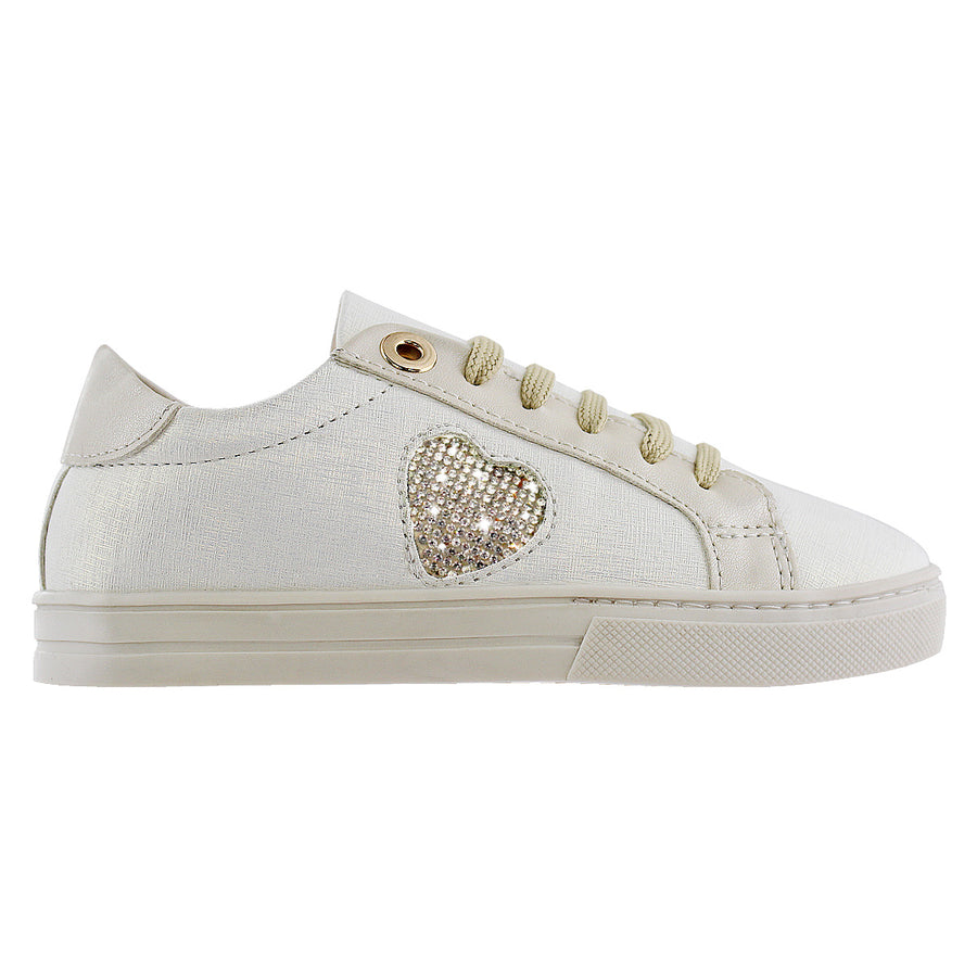 Tenis Niña 32145 Color Blanco con Corazón de Brillos