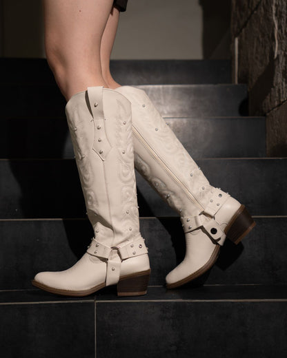 Bota Vaquera Alta Mujer 96540 Davina Piel Marfil
