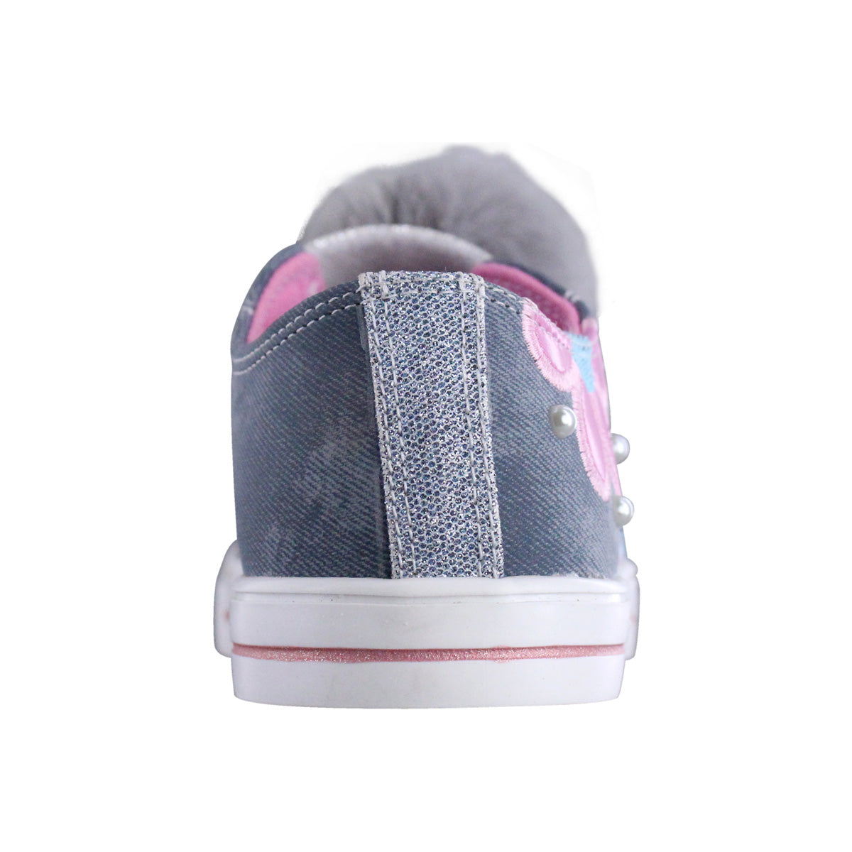 Tenis Niña 341 Azul Mezclilla con Bordados y Flores de Colores