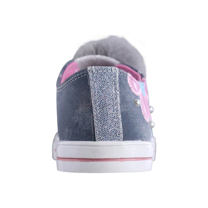 Tenis Niña 341 Azul Mezclilla con Bordados y Flores de Colores