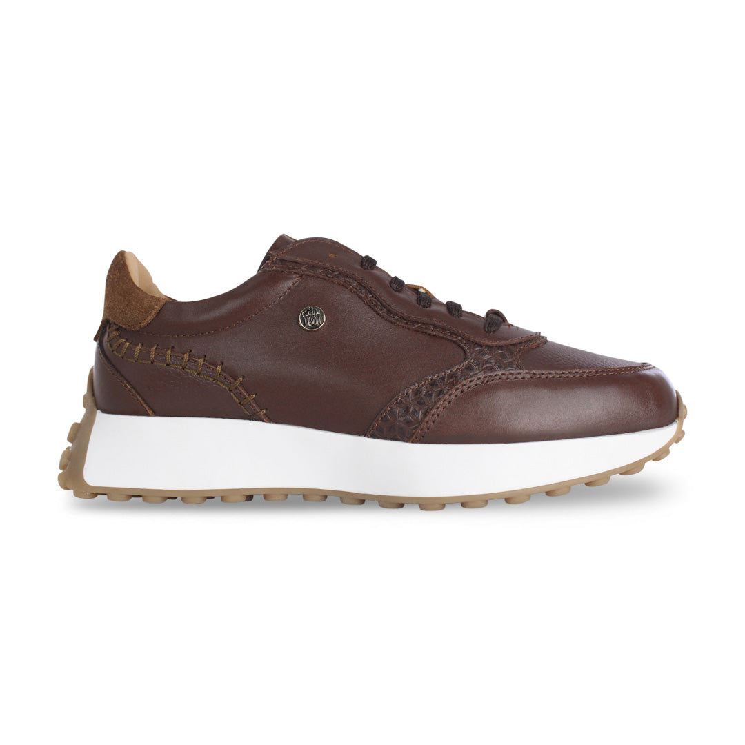 Tenis Mujer 35040 Piel Café Oscuro con Agujetas, vista 1