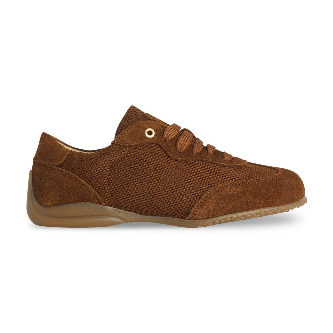 Tenis Mujer 35520 Gamuza Café y Malla con Agujetas, vista 1