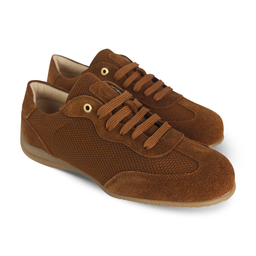 Tenis Mujer 35520 Gamuza Café y Malla con Agujetas, vista 4