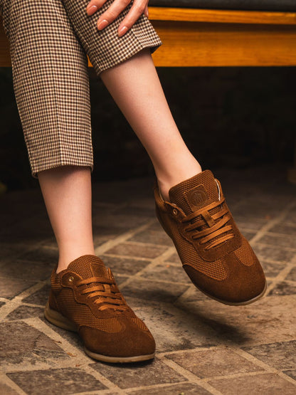 Tenis Mujer 35520 Gamuza Café y Malla con Agujetas