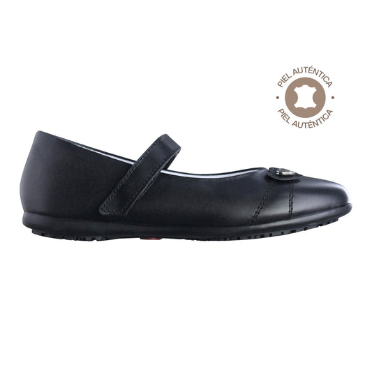 Zapato Escolar Niña 3821 Piel Negra con Velcro