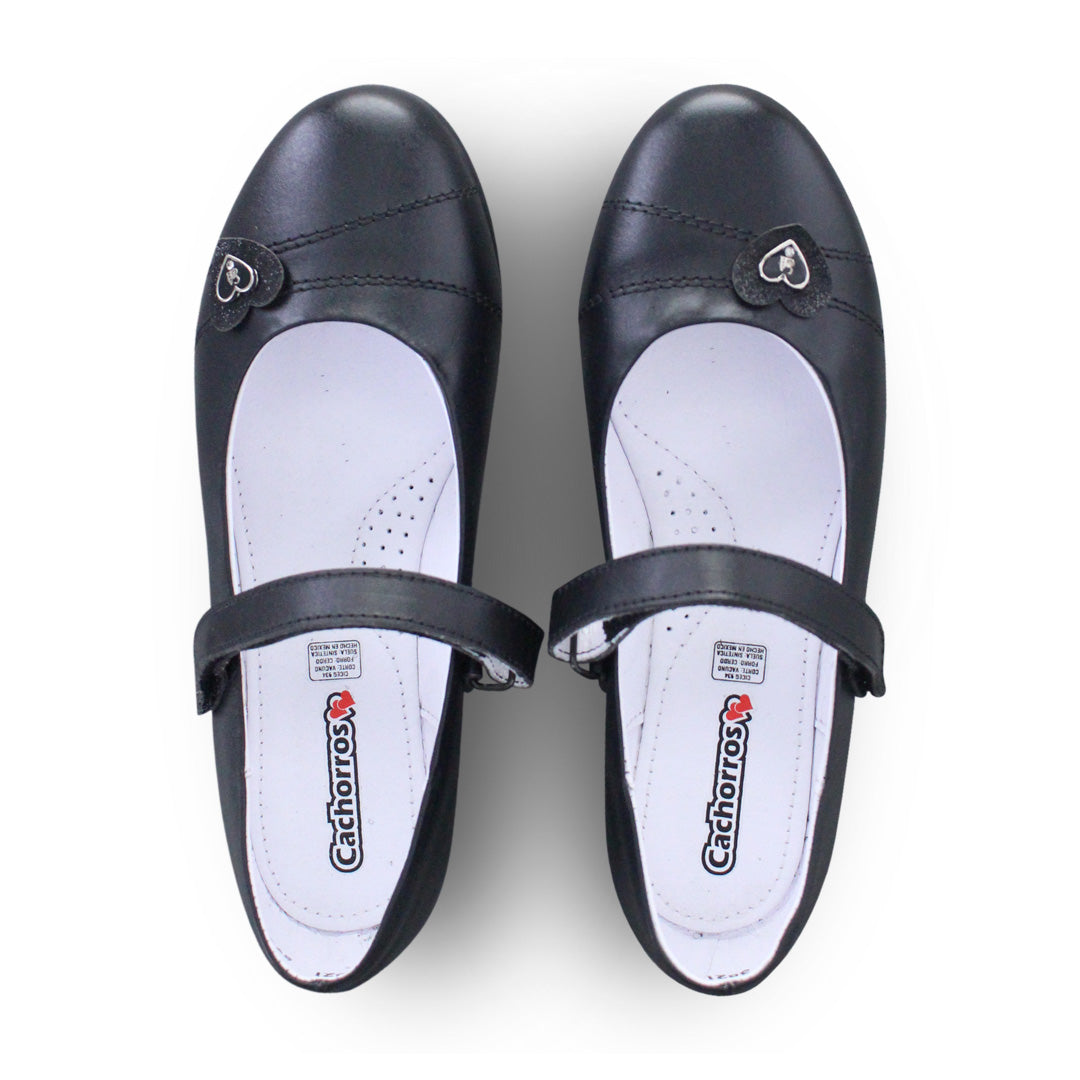 Zapato Escolar Niña 3821 Piel Negra con Velcro