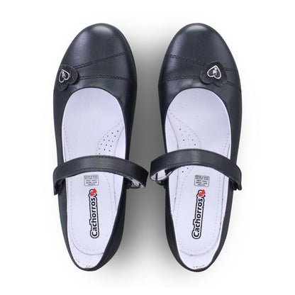 Zapato Escolar Niña 3821 Piel Negra con Velcro