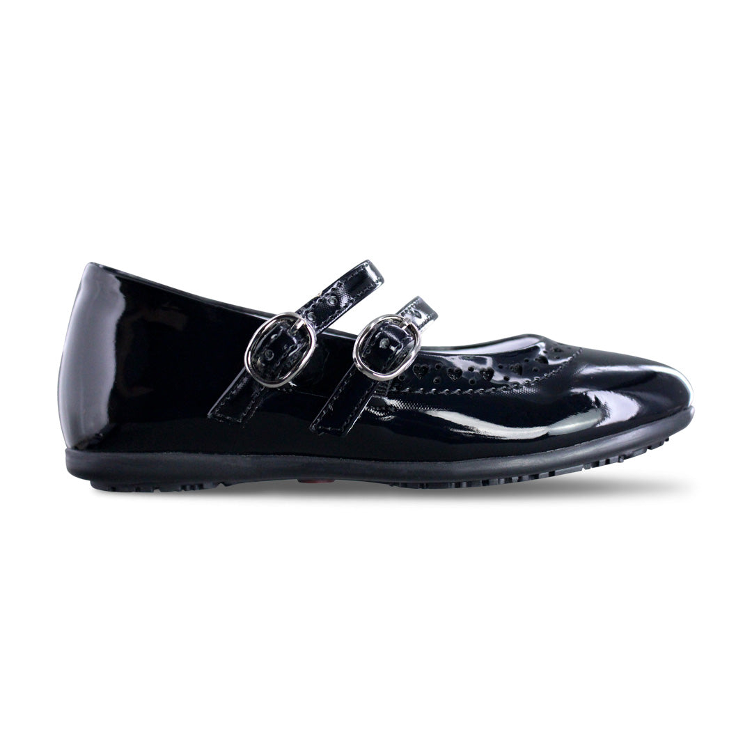 Zapato Escolar Niña 3826 Charol Negro Doble Látigo con Hebilla