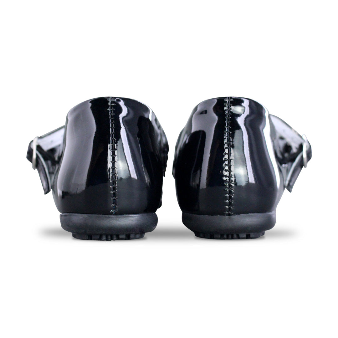 Zapato Escolar Niña 3826 Charol Negro Doble Látigo con Hebilla