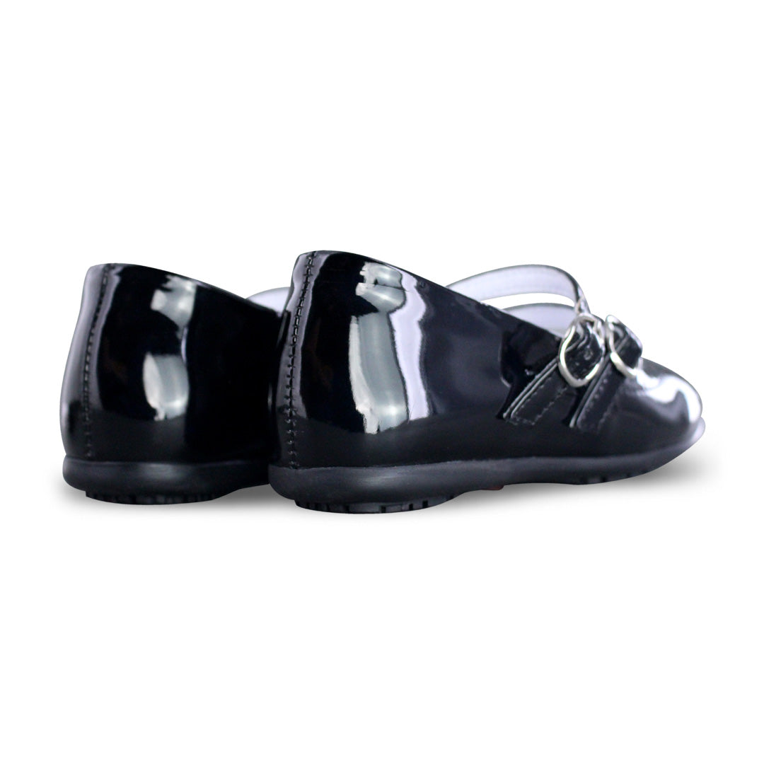 Zapato Escolar Niña 3826 Charol Negro Doble Látigo con Hebilla