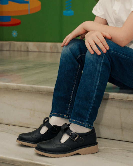 Zapato Escolar Niña 9533 Piel Negro Hebilla suela Goma