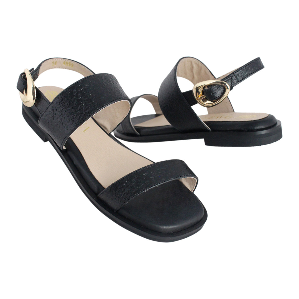 Sandalia Mujer 4552 Piel Lirio Negro con Hebilla