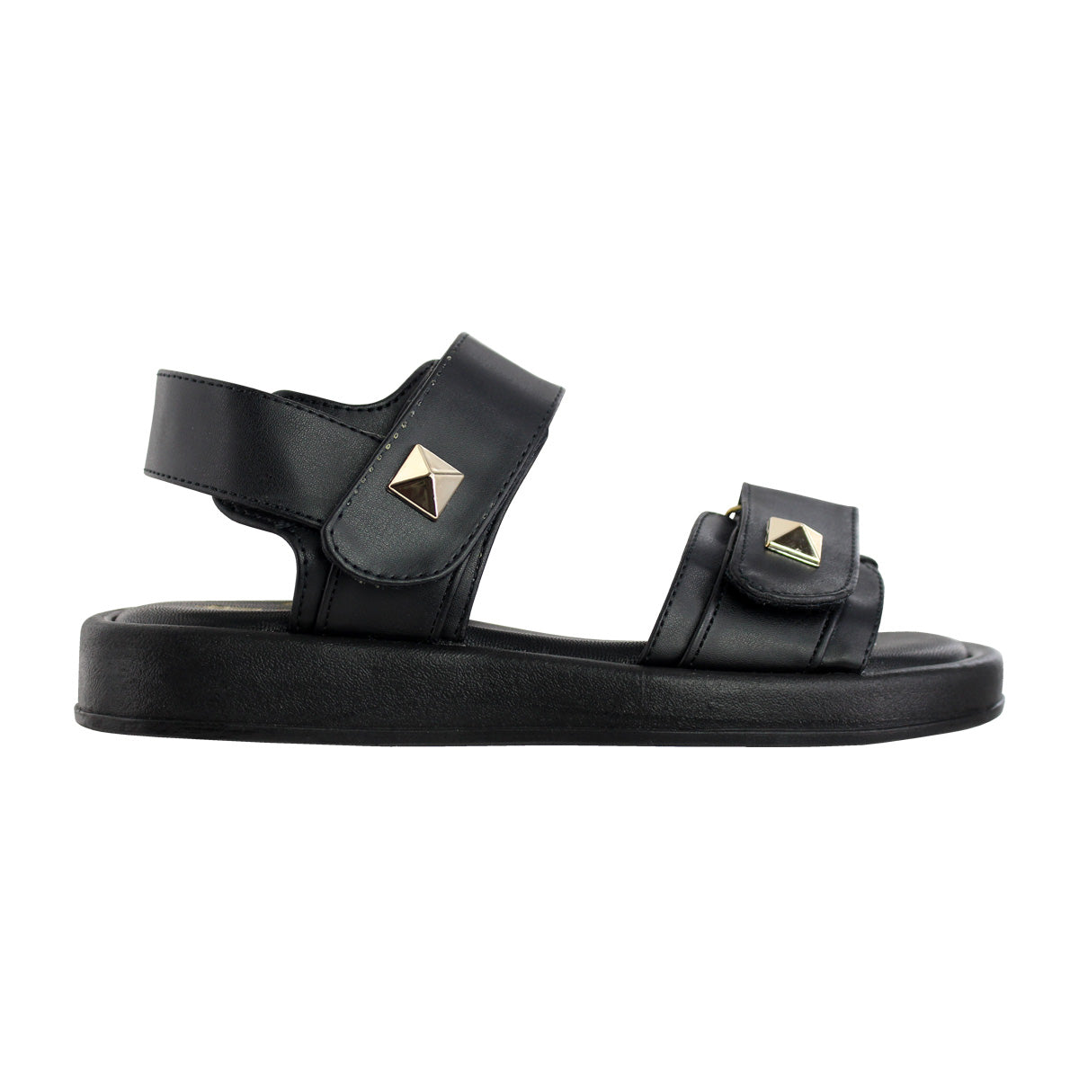 Sandalia de Mujer 4825 Davina Color Negro Doble Velcro con Estoperoles