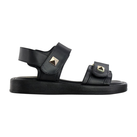 Sandalia de Mujer 4825 Davina Color Negro Doble Velcro con Estoperoles