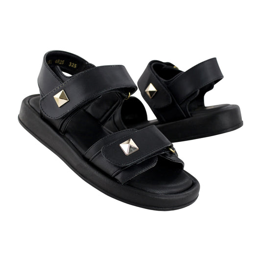 Sandalia de Mujer 4825 Davina Color Negro Doble Velcro con Estoperoles
