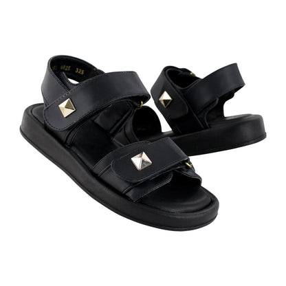 Sandalia de Mujer 4825 Davina Color Negro Doble Velcro con Estoperoles