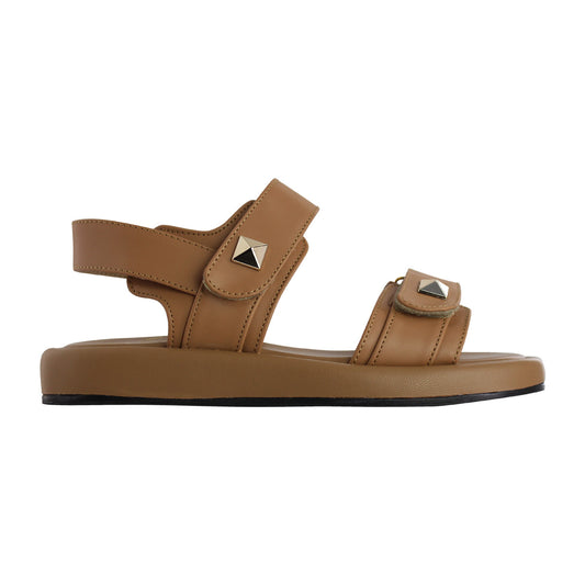 Sandalia de Mujer  4825 Davina Camel Doble Velcro con Estoperoles