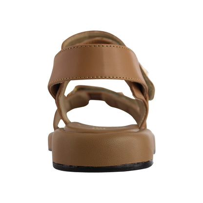 Sandalia de Mujer 4825 Davina Camel Doble Velcro con Estoperoles