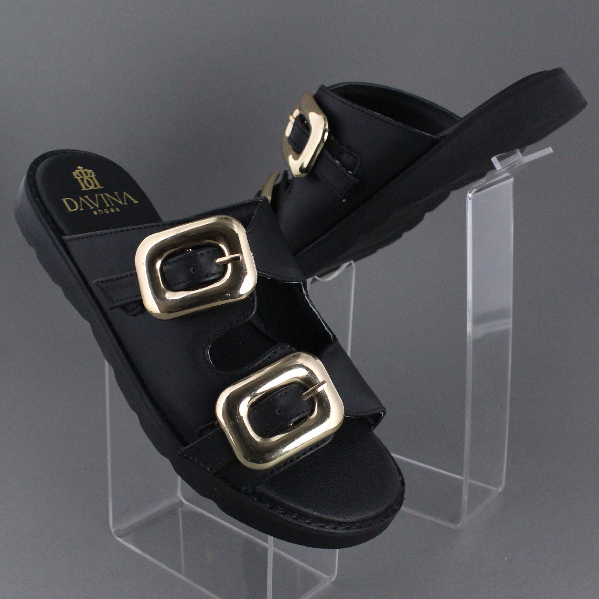 Sandalia Mujer 4865 Negro con doble Hebilla