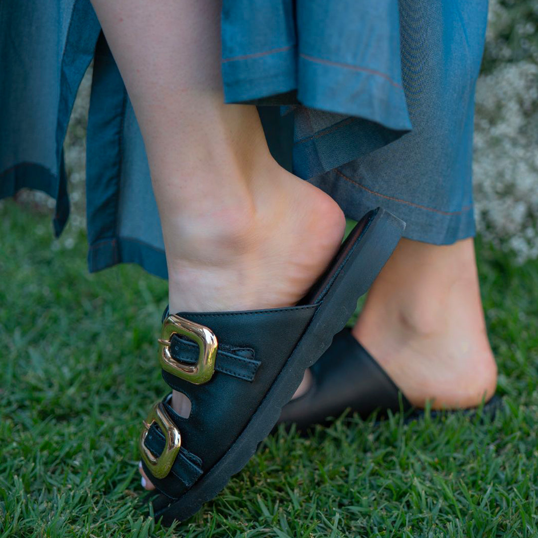 Sandalia Mujer 4865 Negro con doble Hebilla