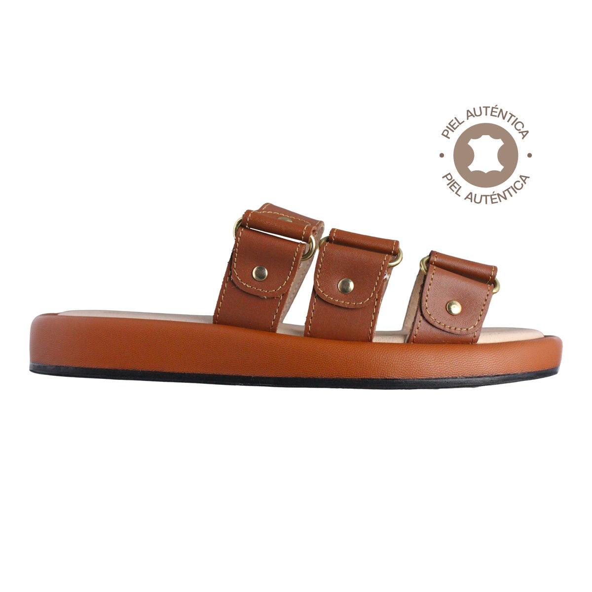 Sandalia Mujer 4880 Piel Café con Tiras