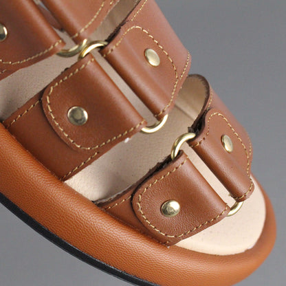 Sandalia Mujer 4880 Piel Café con Tiras