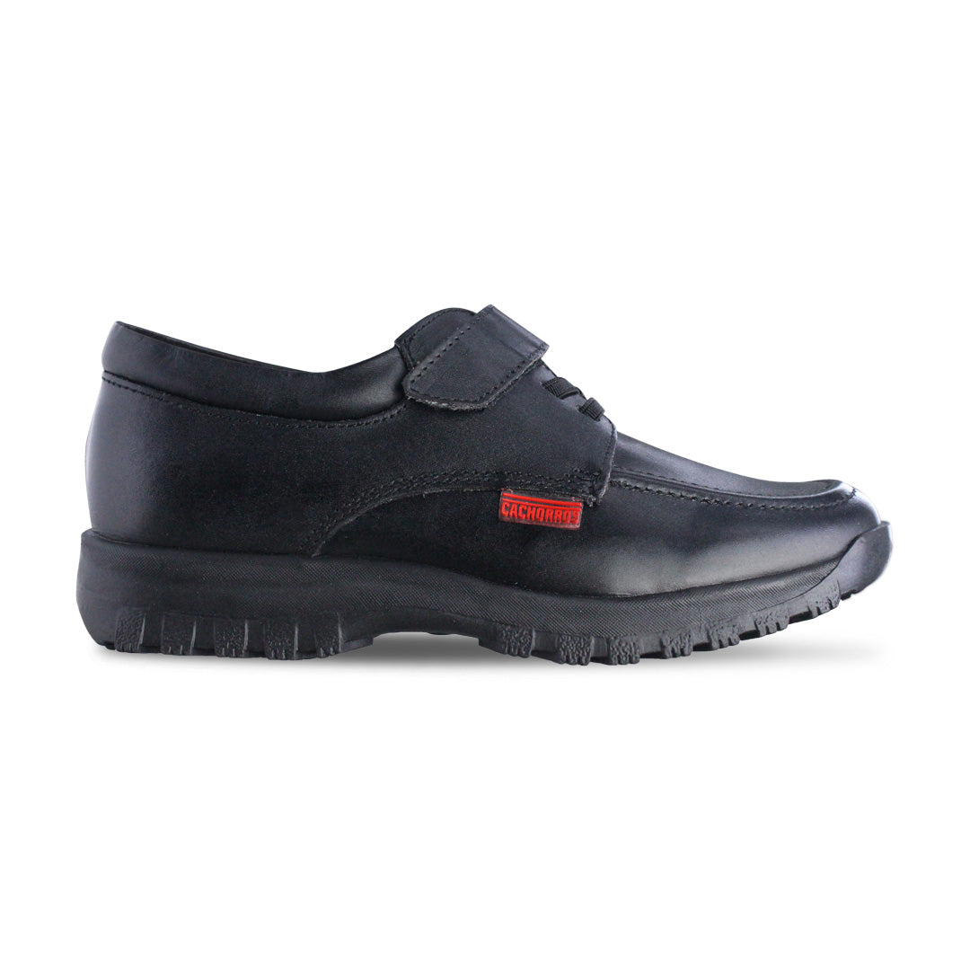 Zapato Escolar Niño 5260 Piel Negro con Velcro y Elásticos