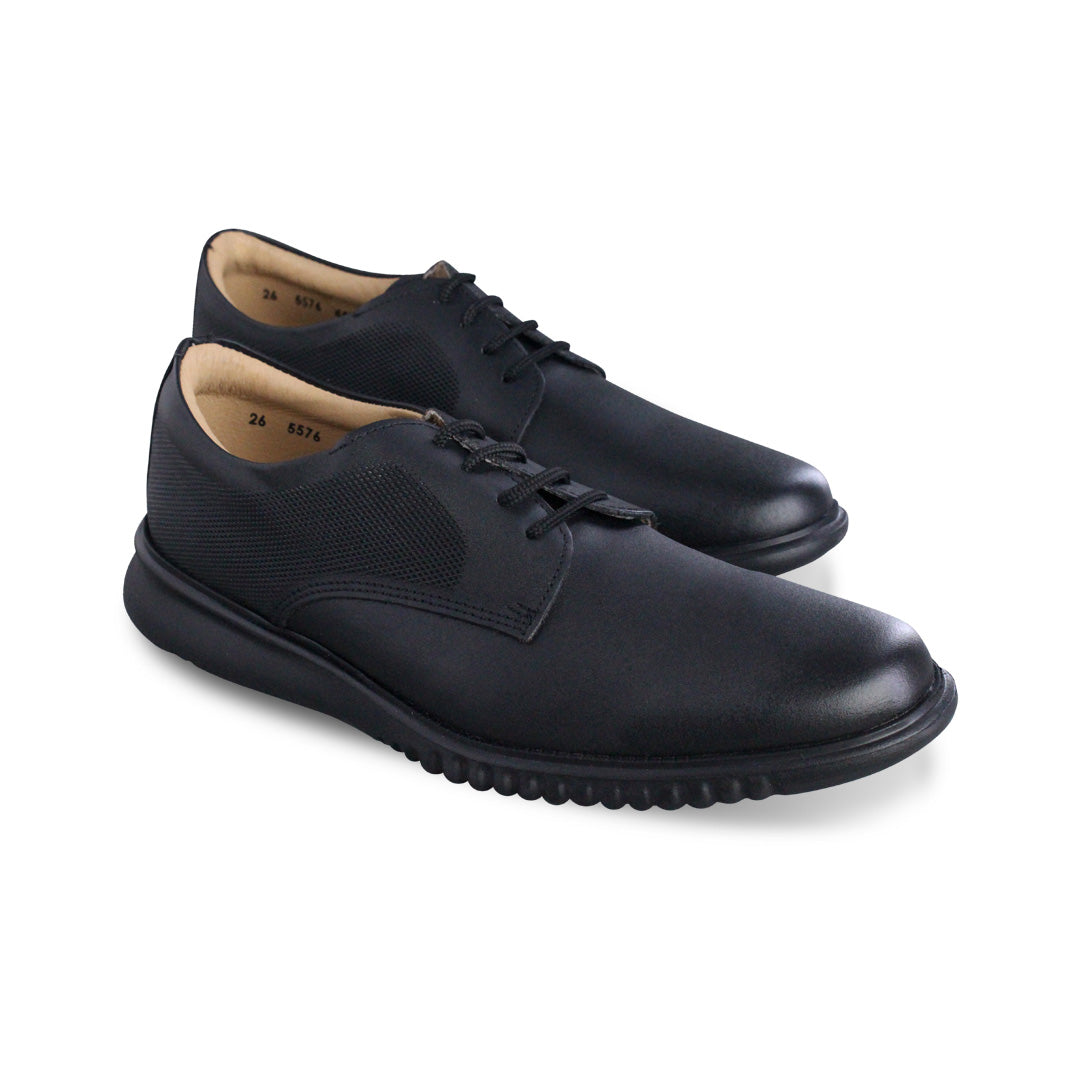 Zapato Escolar 5576 Piel Negro con Cintas
