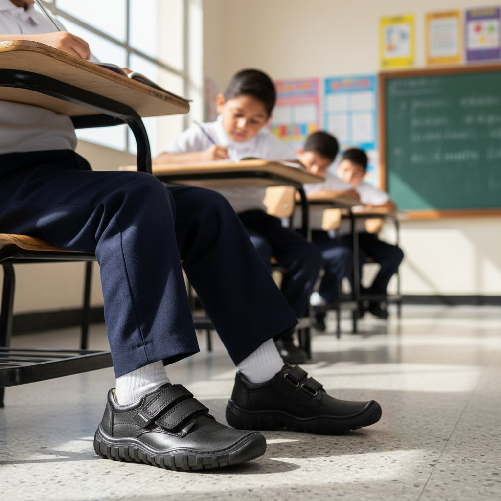 Zapato Escolar Niño 5826 Piel Negra doble Velcro