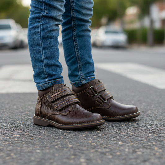 Bota Niño 6141 Piel Café Doble Velcro