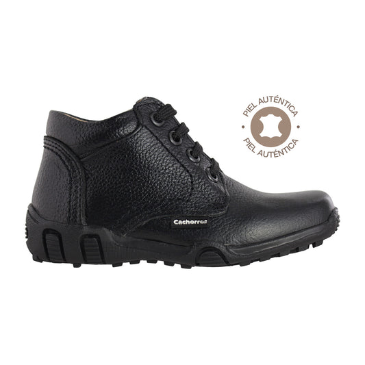 Botita Niño 6151 Piel Negro con Cintas