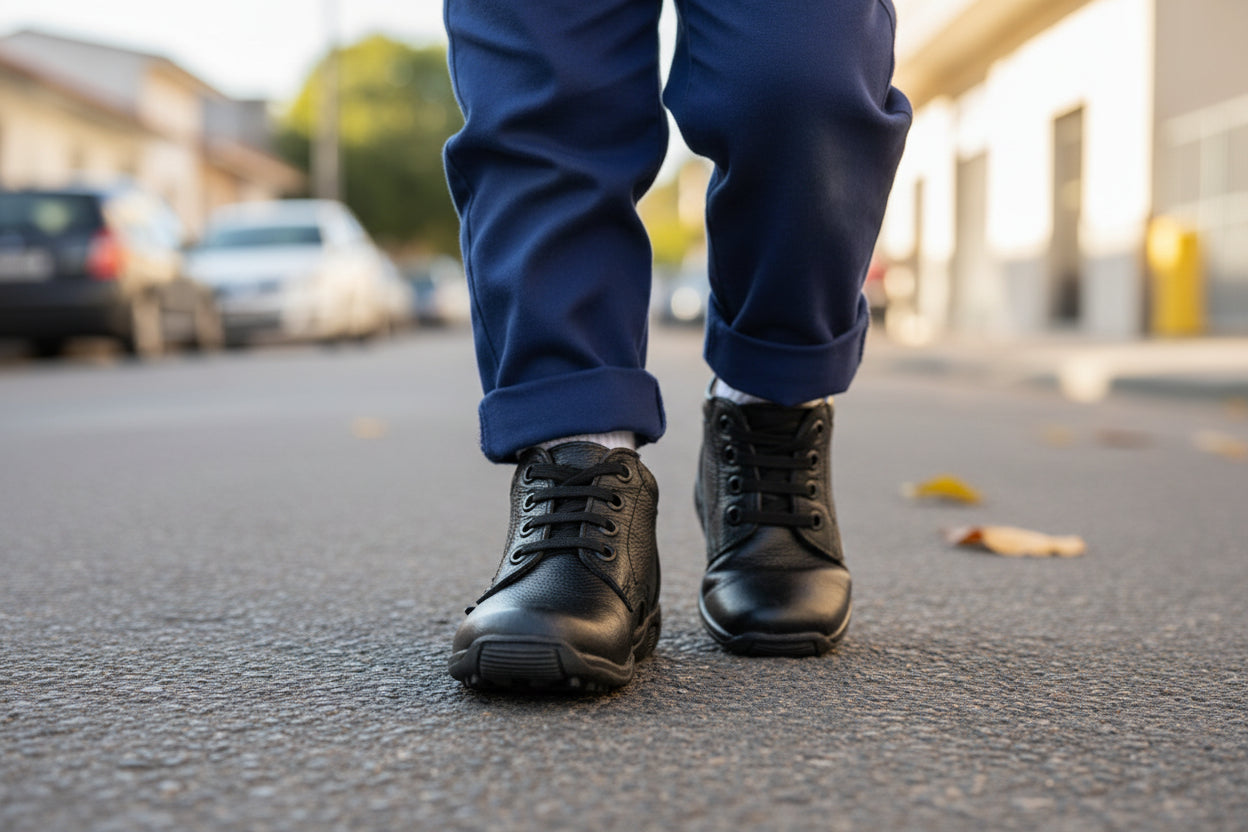 Botita Niño 6151 Piel Negro con Cintas