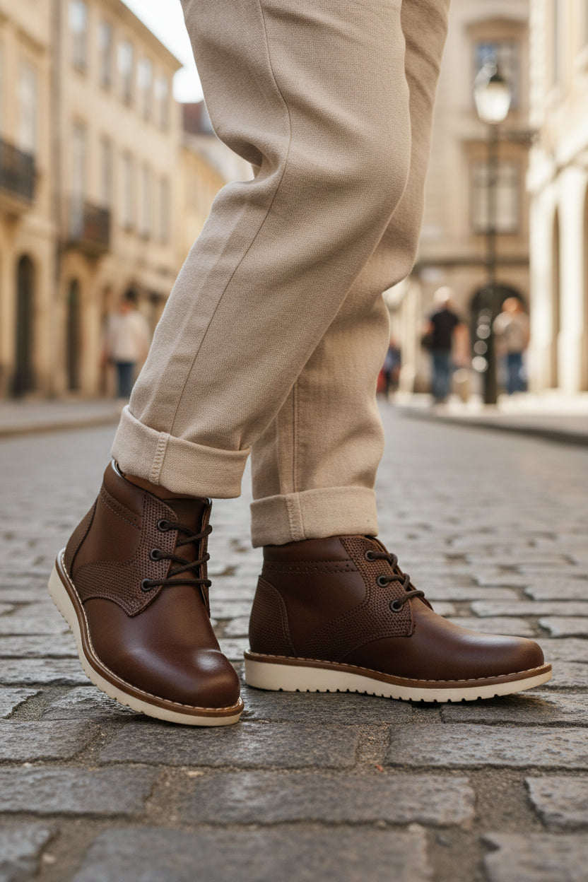 Bota Niño 6172 Piel Café con Cintas