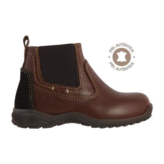 Bota Niño 7101 Piel Café Con Elástico