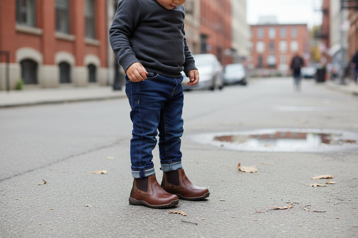 Bota Niño 7101 Piel Café Con Elástico