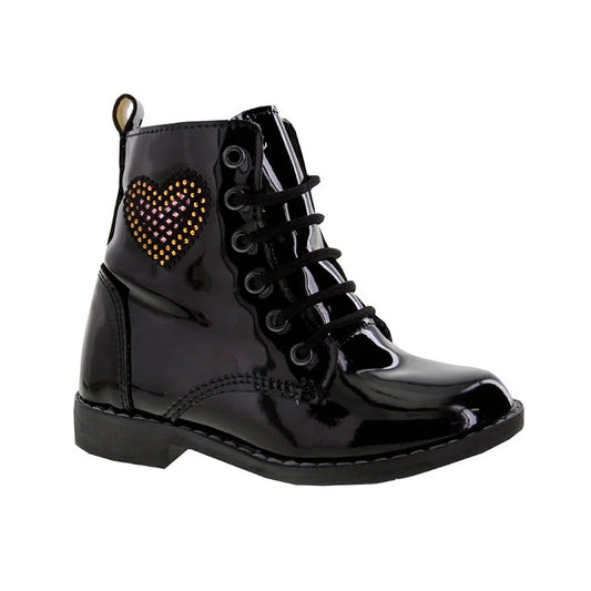 Bota Niña 7210 Negro Corazón Brillos