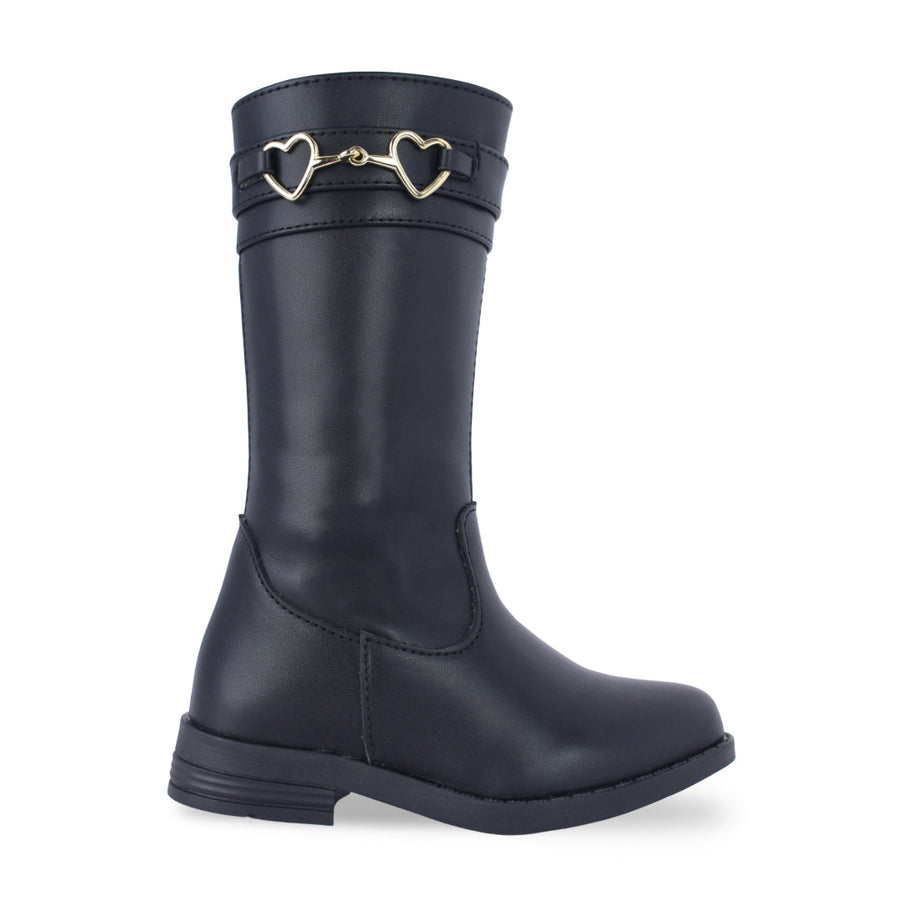 Bota Alta Niña 73500 Negro con Corazones Dorados, vista 1
