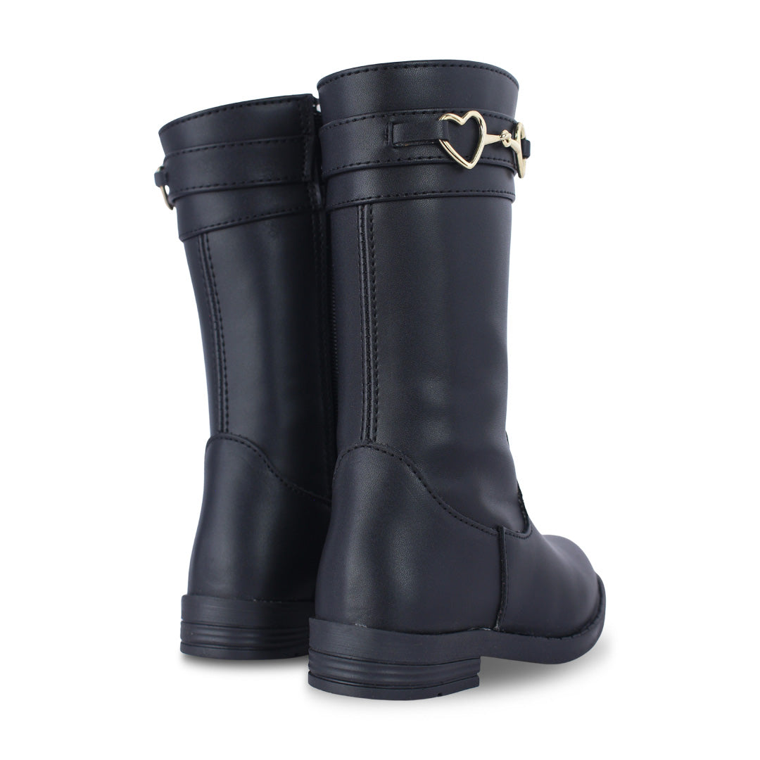 Bota Alta Niña 73500 Negro con Corazones Dorados, vista 3