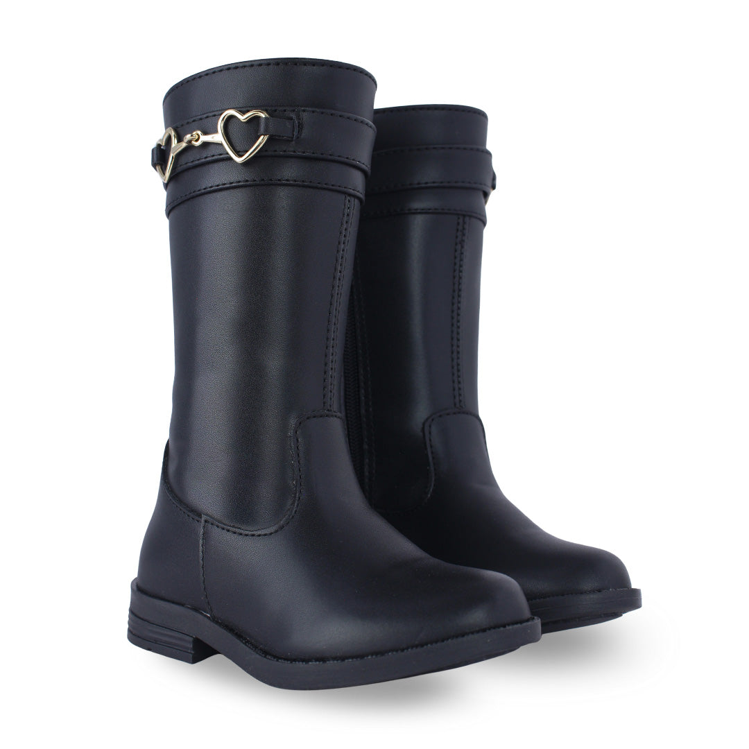 Bota Alta Niña 73500 Negro con Corazones Dorados, vista 4