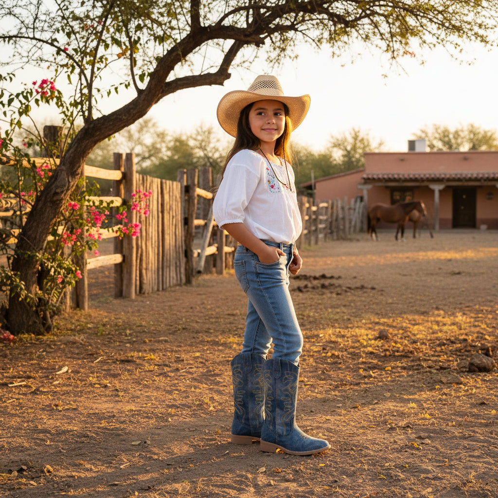 Bota Niña Vaquera 73810 Jeans Mezclilla tubo Bordado