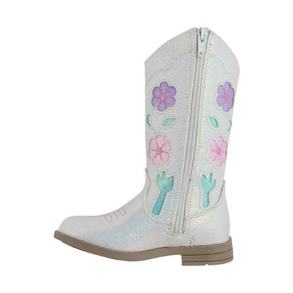 Bota Vaquera Niña 73813 Blanco Tubo Bordado