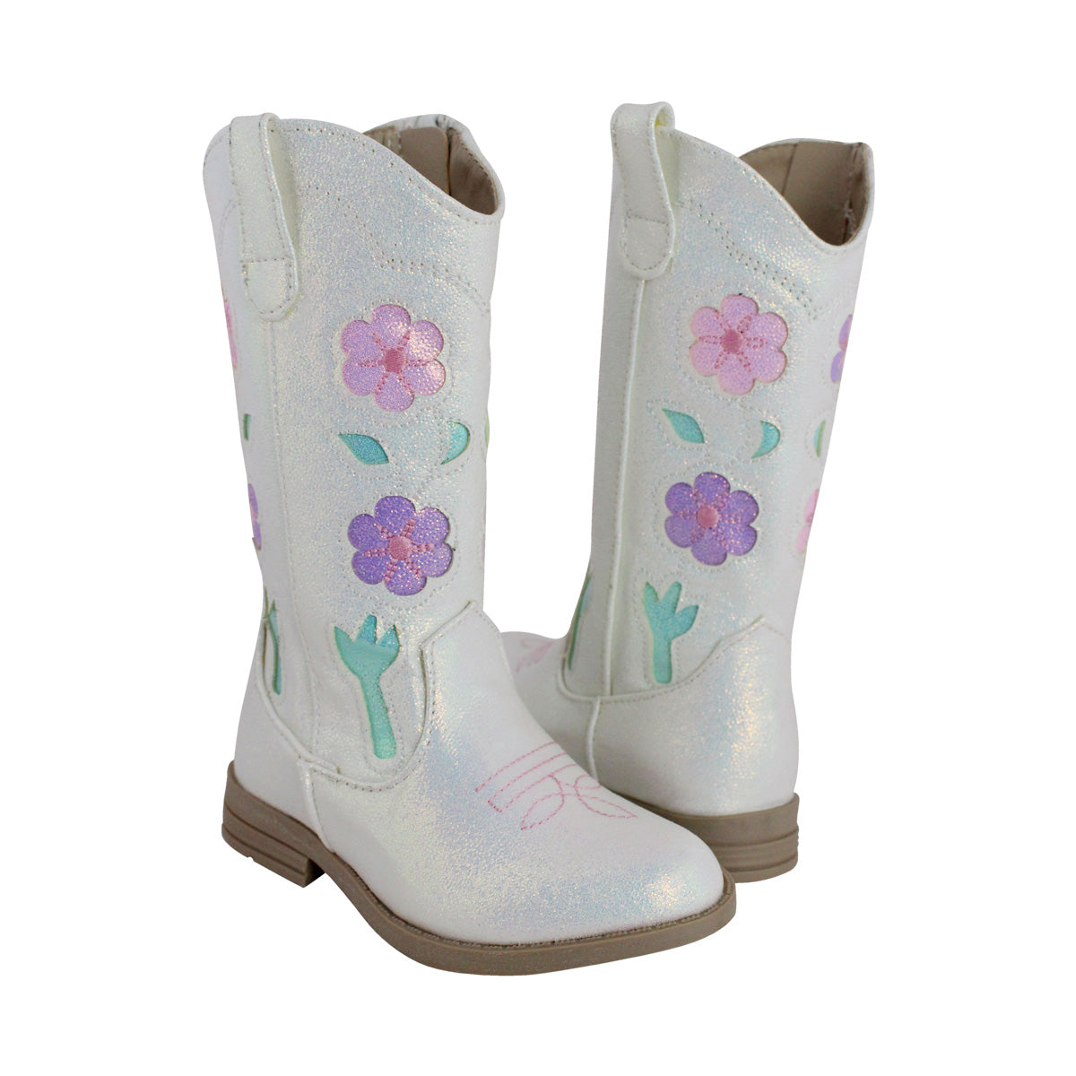 Bota Vaquera Niña 73813 Blanco Tubo Bordado