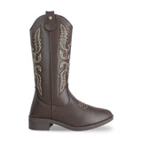 Bota vaquera niña 73815 café oscuro de caña alta bordada