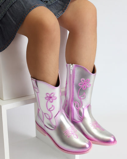 Botín Vaquero Niña 74020 Metal Plata Pink