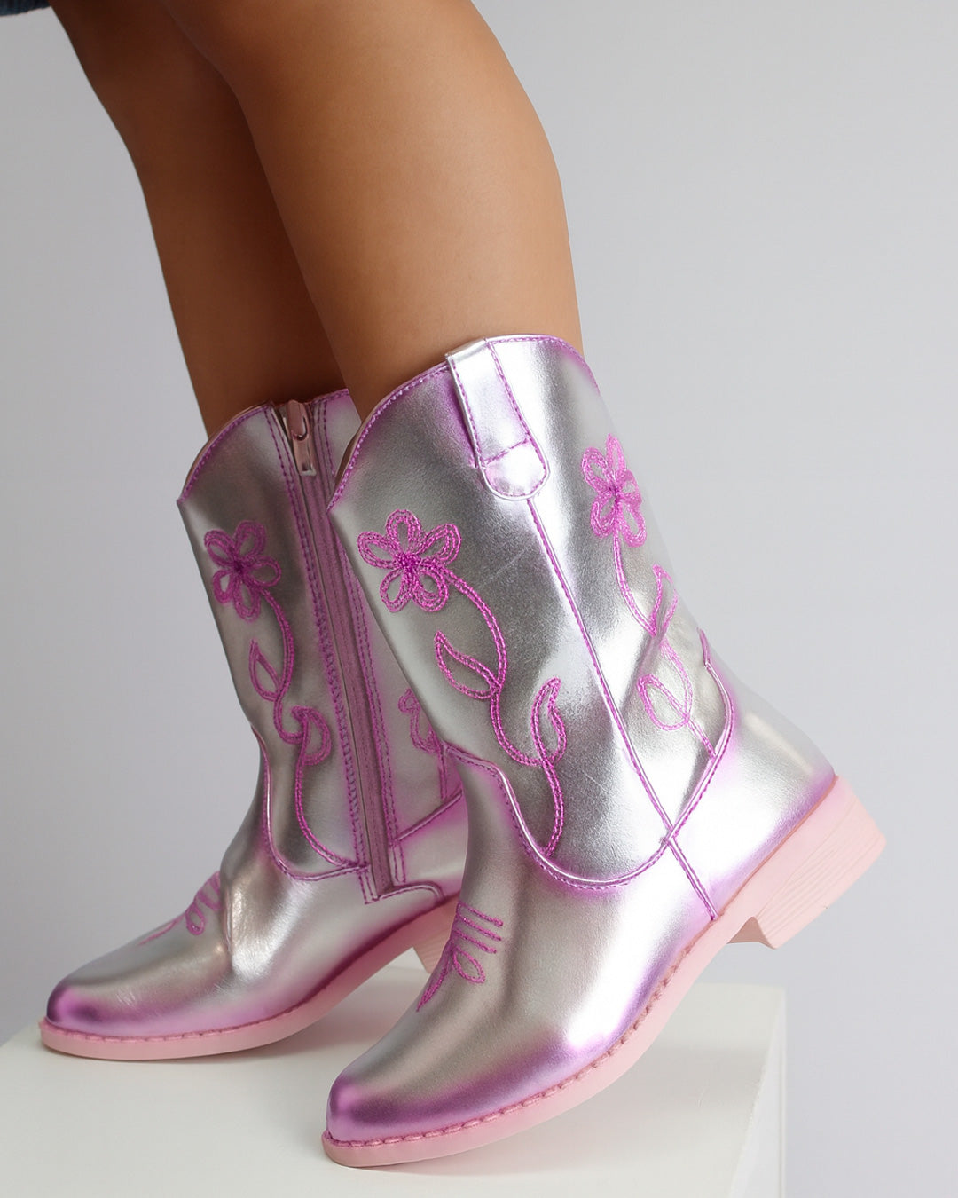 Botín Vaquero Niña 74020 Metal Plata Pink