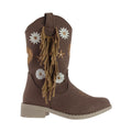 Bota Vaquera Niña Magy 74022 Café Bordada Con flores y Flecos