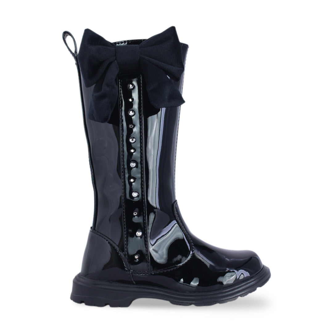 Bota Alta Niña 7512 Charol Negro con Moño y Estoperoles, vista 1
