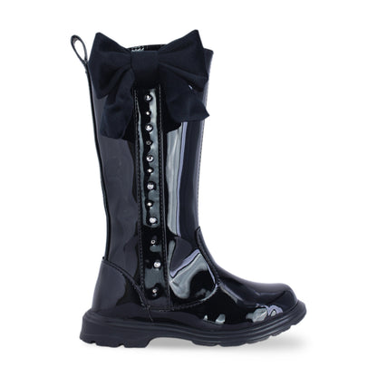 Bota Alta Niña 7512 Charol Negro con Moño y Estoperoles, vista 1