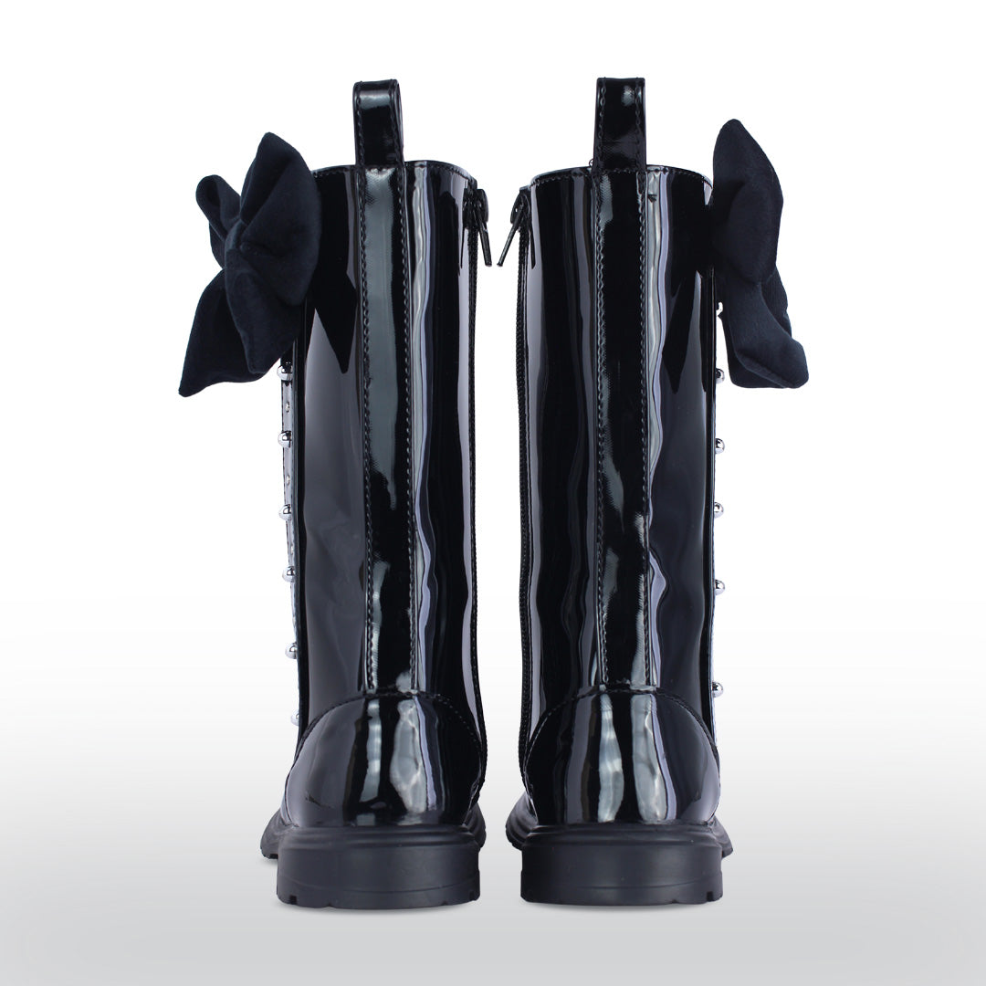 Bota Alta Niña 7512 Charol Negro con Moño y Estoperoles, vista 2