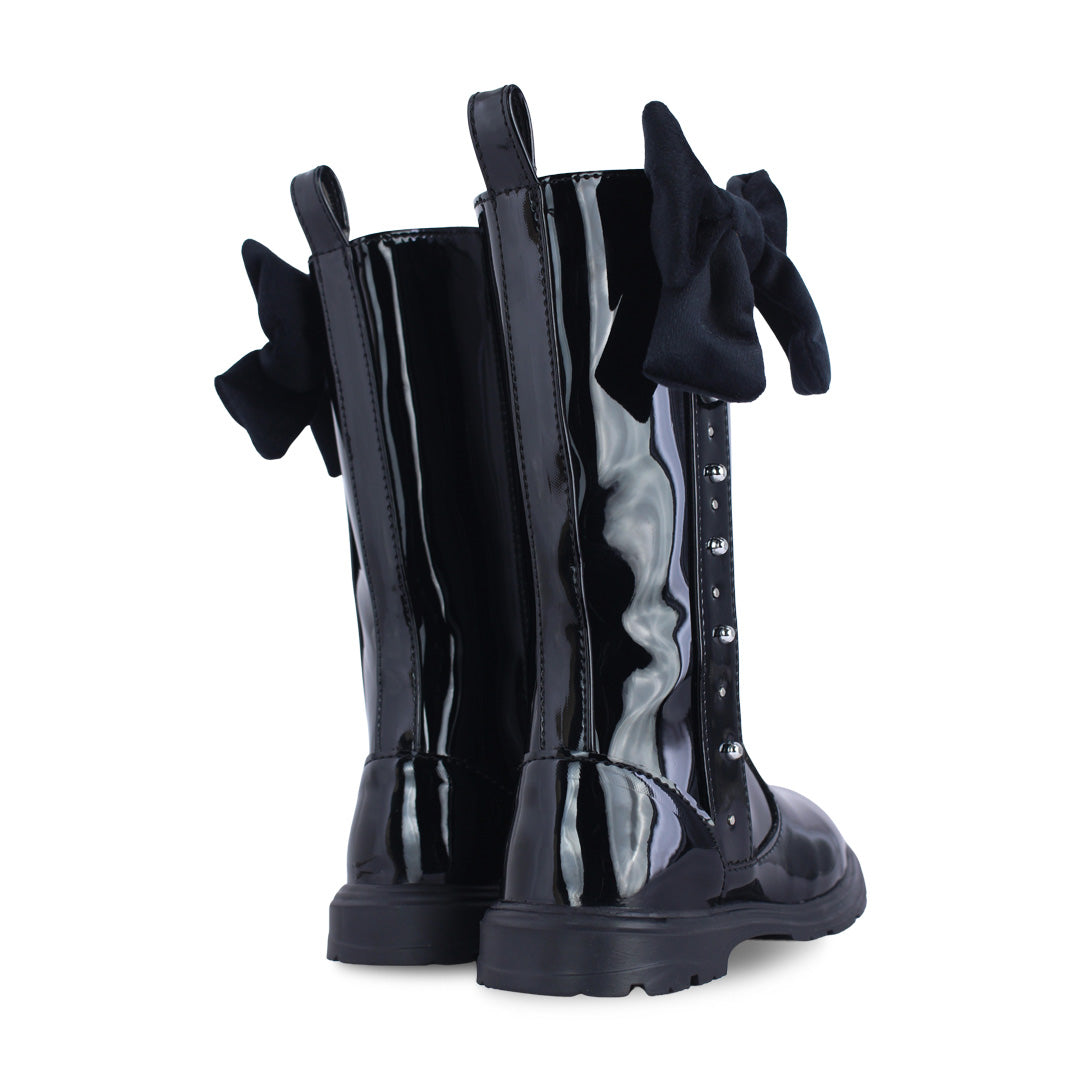 Bota Alta Niña 7512 Charol Negro con Moño y Estoperoles, vista 3